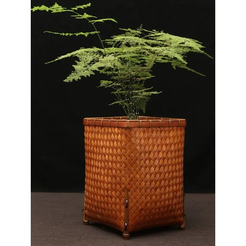 

Handmade bamboo basket home basket retro books and newspapers scroll desktop storage basket square basket sundries basket high w