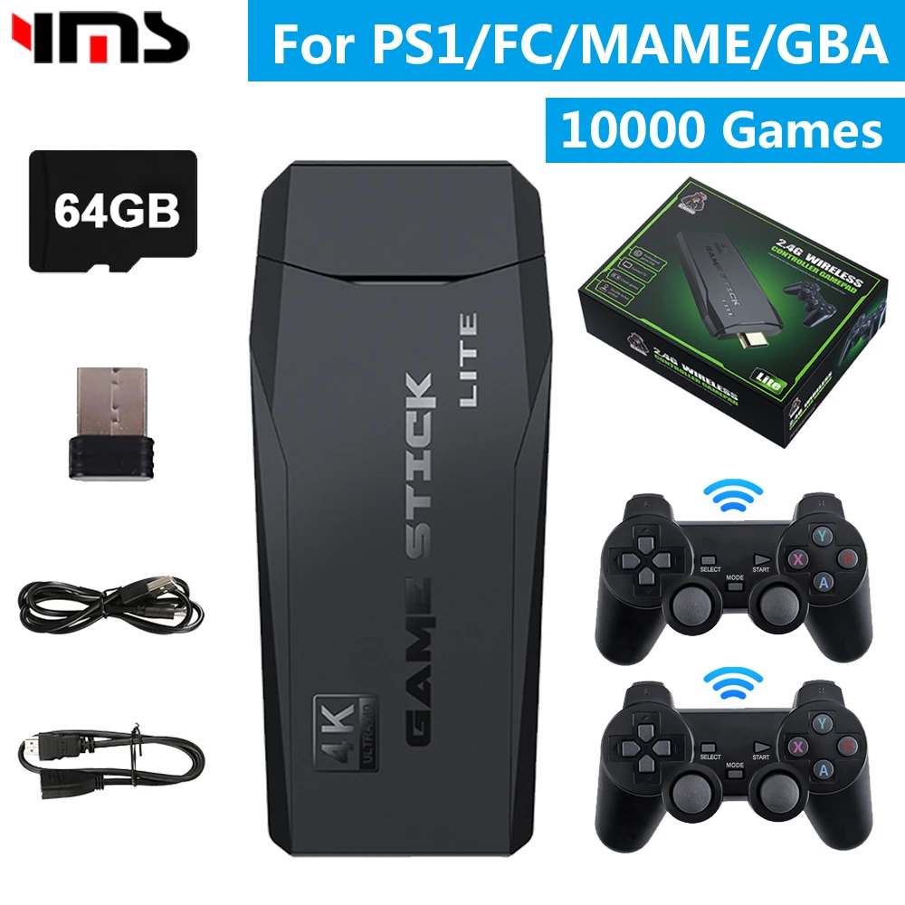 

Новая видеоигровая консоль 4K Ultra, двойной беспроводной игровой контроллер, Ретро ТВ, Dendy игровая консоль, 64 ГБ, 10000 игр для PS1/GBA/FC