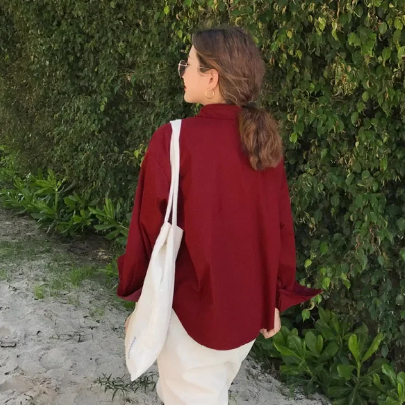 Красные повседневные рубашки женская свободная летняя верхняя одежда новая