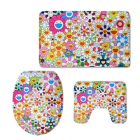 3PCS Bathroom Accessories Sets Red Yellow Blue Sunflower Flannel Toilet Seat Cover Bathroom Carpet Mat Home Warm Mould Proof Pad