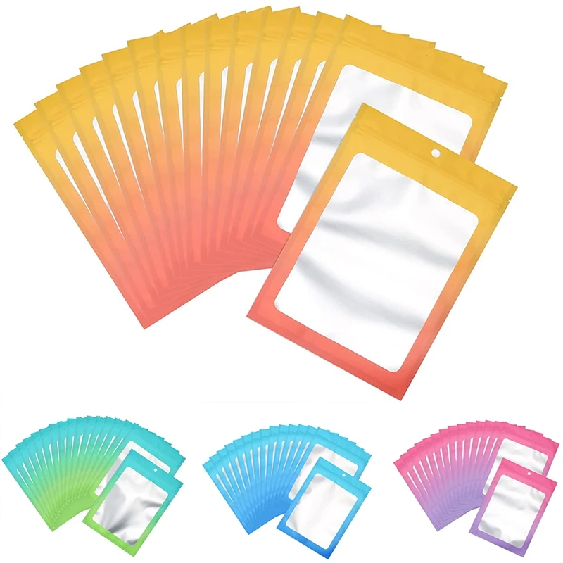 

BEAU-100 Pcs Resealable Zipper Closure Food Storage Bags Gradient Color Smell Proof Bag With Clear Window For Coffee Beans