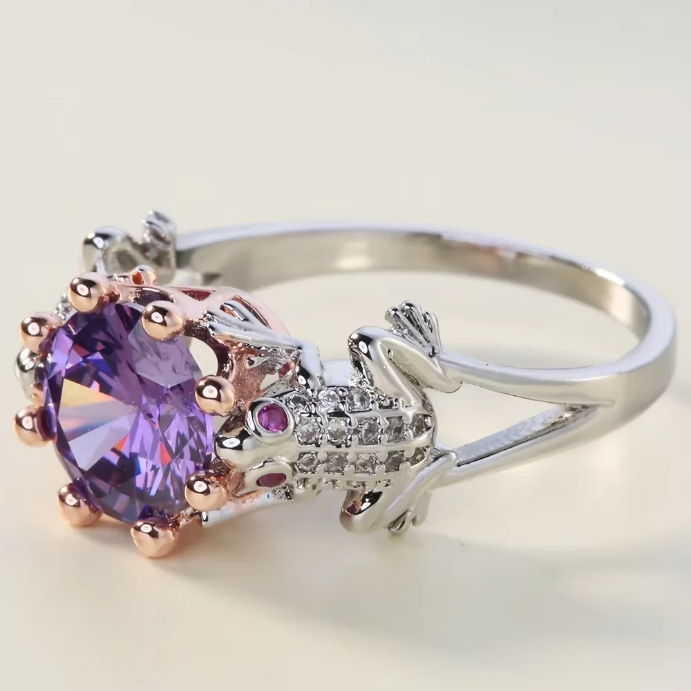Женское кольцо в форме лягушки принца летнее ювелирное изделие с фиолетовыми