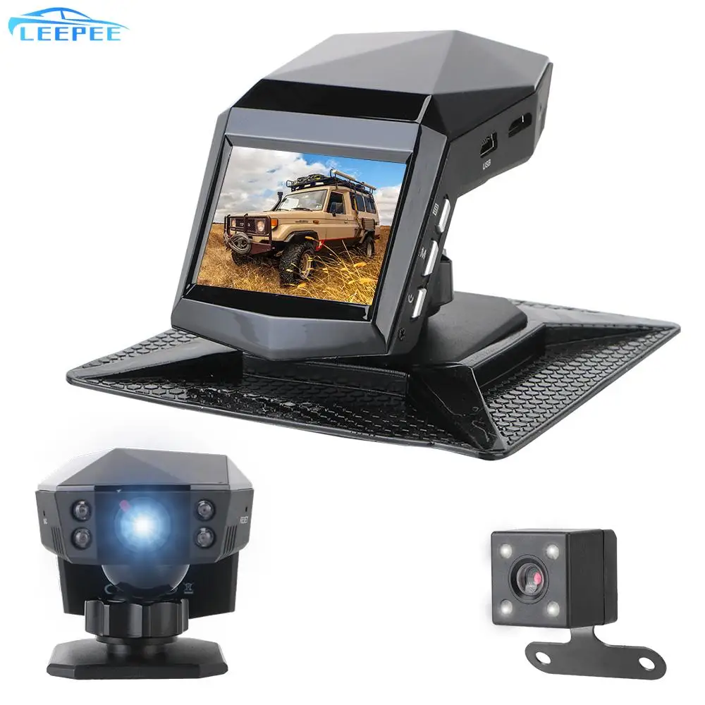 

Dual Lens Video Recorder 2 Inch HD Night Vision 1080P Driving Recorder 170° Wide Angle Center Console Cycle Recording Car DVR