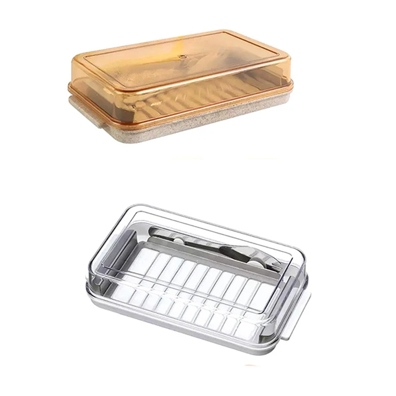

Portable Keeper Dish With Lid Sealing Cutting Kitchen Storage Butter Box Rectangle Container Cheese Food Cooking Tools