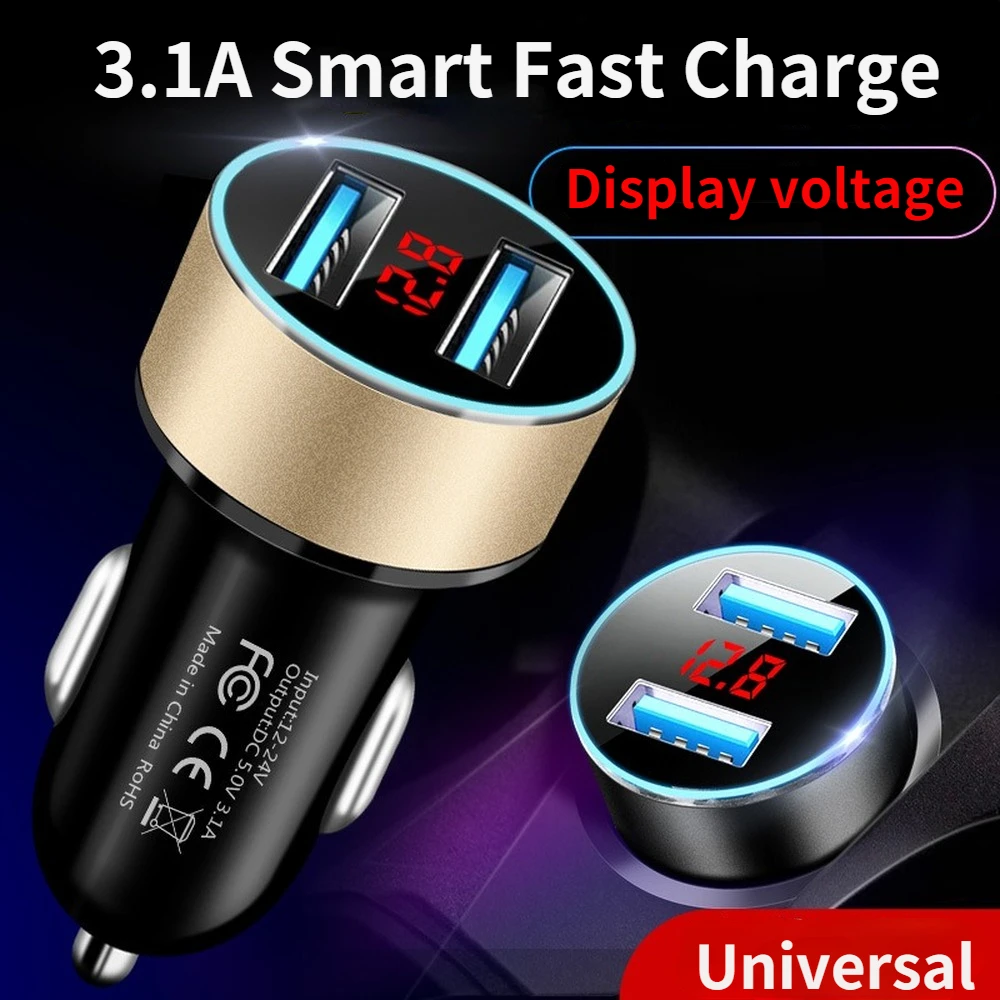 

Car Charger Dual USB Car Charger Multifunctional Smart Car Charger Digital Display Car Charger 3.1A 5V