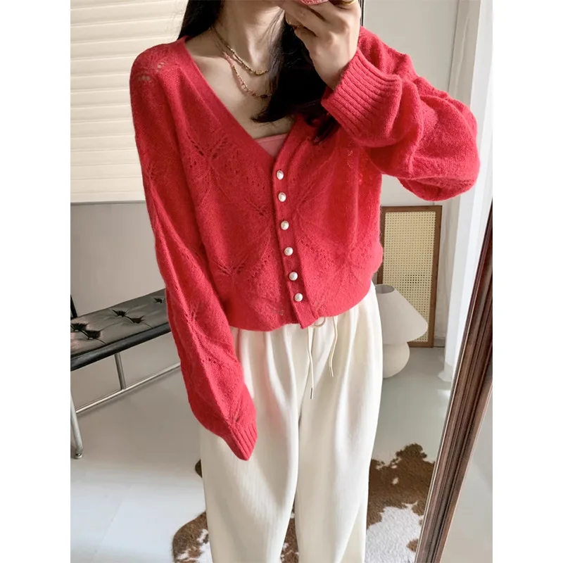 Японские милые джемперы с v-образным вырезом однобортный кардиган длинными