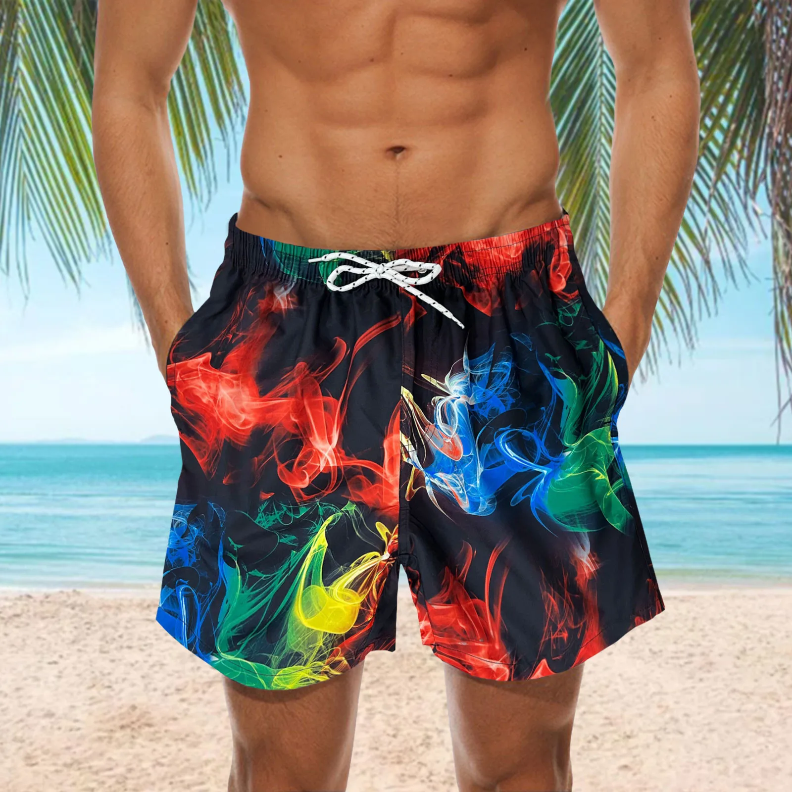 

2022 Mens Surf Swim Trunks Quick Dry Shorts Casual Cotton Workout Elastic Men Mesh Lining Drawstring Beach Shorts With Pockets