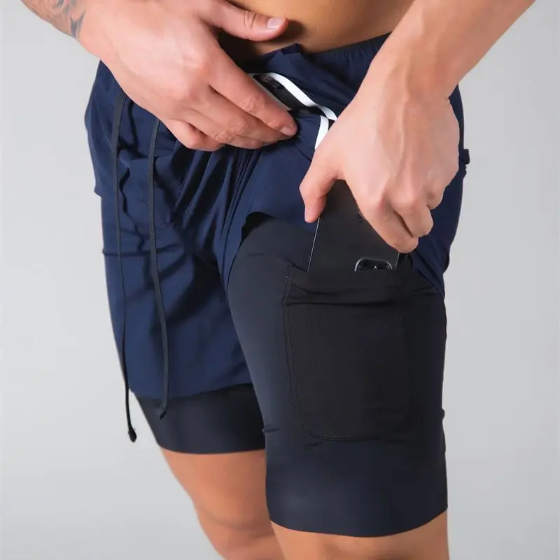 

2022 Summer New Men's Short Solid Color Quick Dry Double Layer 2 in 1 Fitness Exercise Sports Pants Fashion Casual Pants