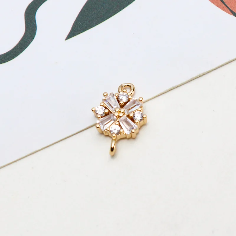 

Color Retention Real Gold Plated Copper 11*16MM Zircon Flower Pendant Two Holes Charms DIY Findings Jewelry Making Accessories