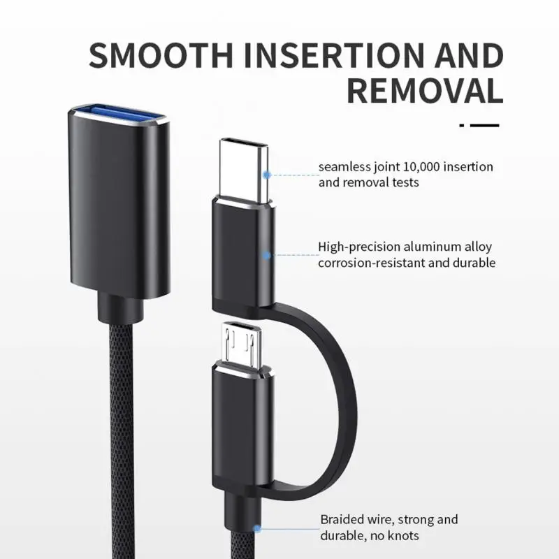 

Portable Type-c Micro Usb To Usb 3.0 Interface Converter Data Transfer Charging Cable Usb C Hub 2 In 1 Usb 3.0 Otg Adapter Cable