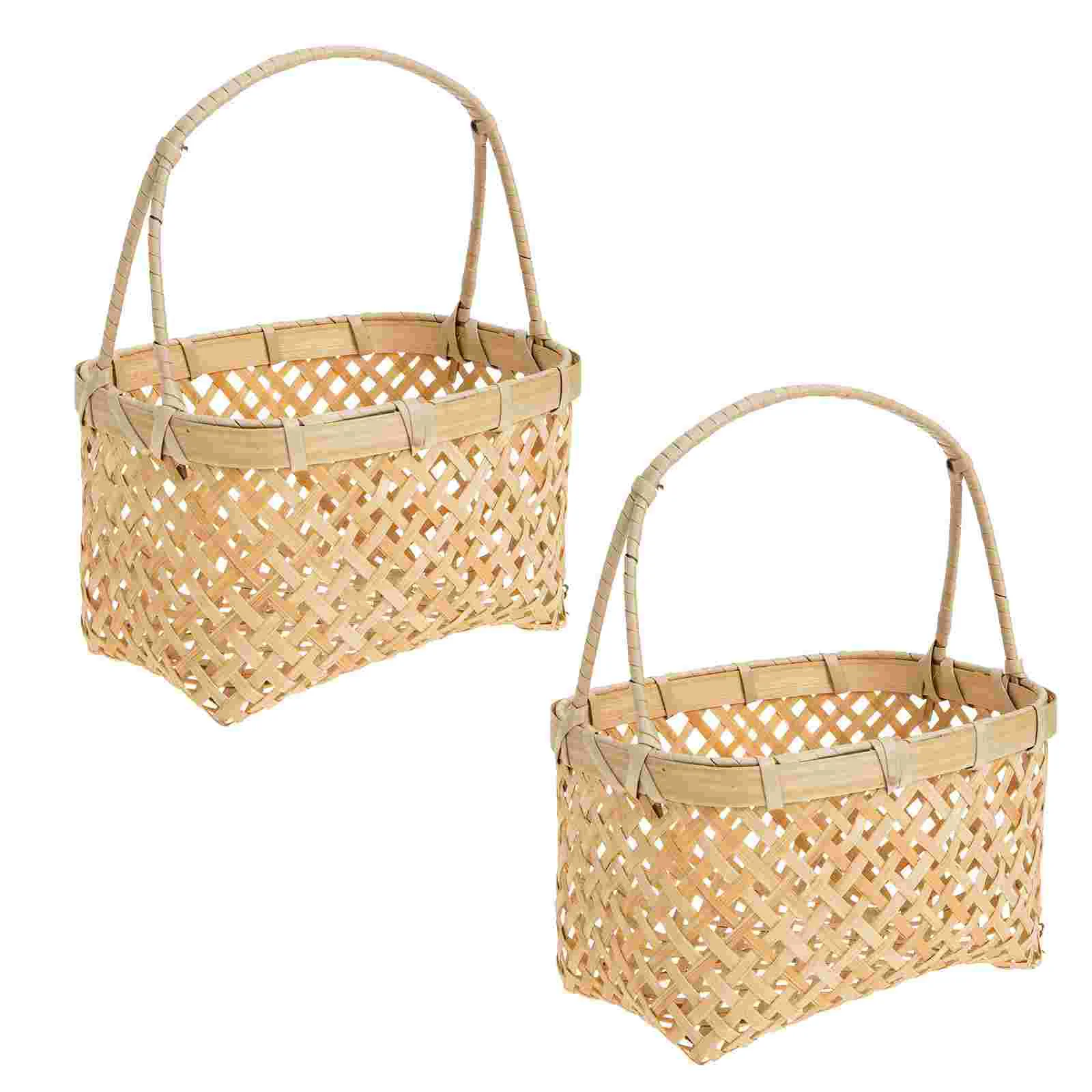 

Basket Woven Wicker Storage Picnic Rattan Flower Organizer Fruit Handlesnack Container Baskets Girlgift Pantry Natural Braided