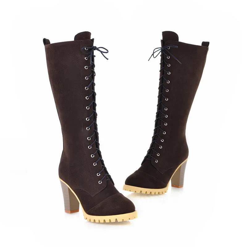Женские сапоги до середины икры YMECHIC модные рыцарские на шнуровке с перекрестной