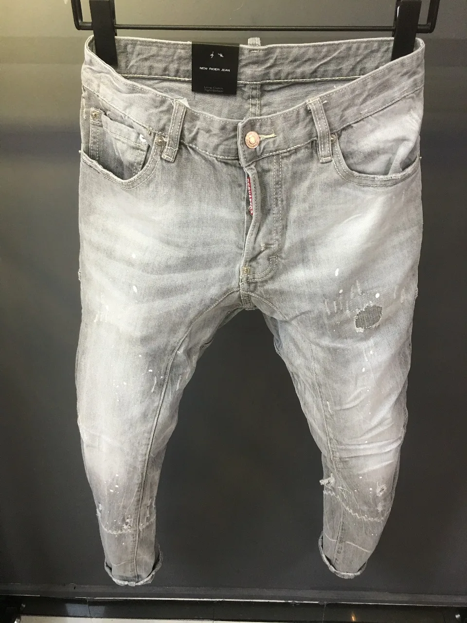 

DSQ D2 Brand Mens Jeans Mens Trend Casual Slim Hole Denim Pants Vintage Embroidey Hip HOP Elastic Denim Trousers For Men