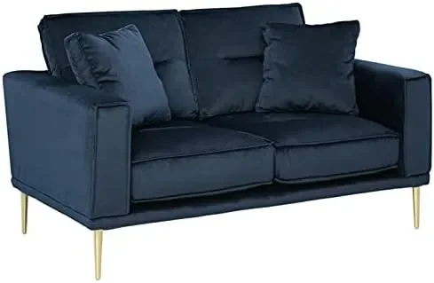 

Современный бархатный диван с золотистыми металлическими ножками, темно-синий