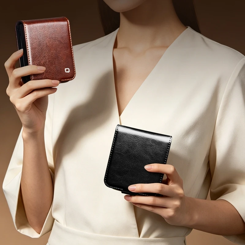 Фото Чехол QIALINO из натуральной кожи для Samsung Galaxy Z Flip 8 7 6 5 Flip8 Flip7 Flip6 Flip5 5G, премиум-класс, из воловьей кожи, с функцией кошелька №2