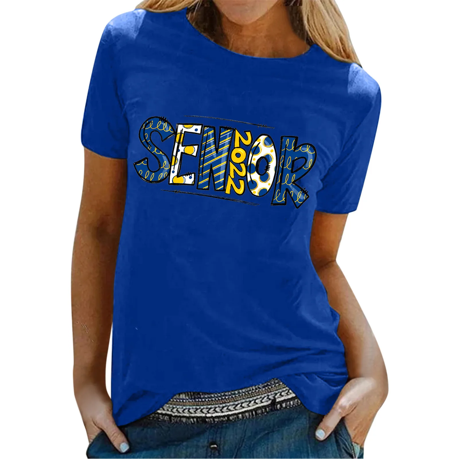 

Women Summer Top Graduation Season Printed Casual Loose Tunic T Shirt Cute Pattern Fashion T Shirt Simple Apparel