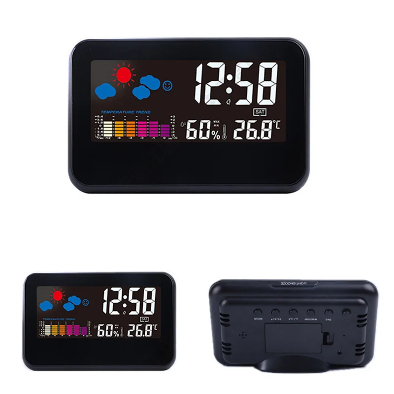 

Desktop Weather Clock Color Screen Digital Display Thermometer Humidity Clocks Creative Portable Traveling Alarm Clock