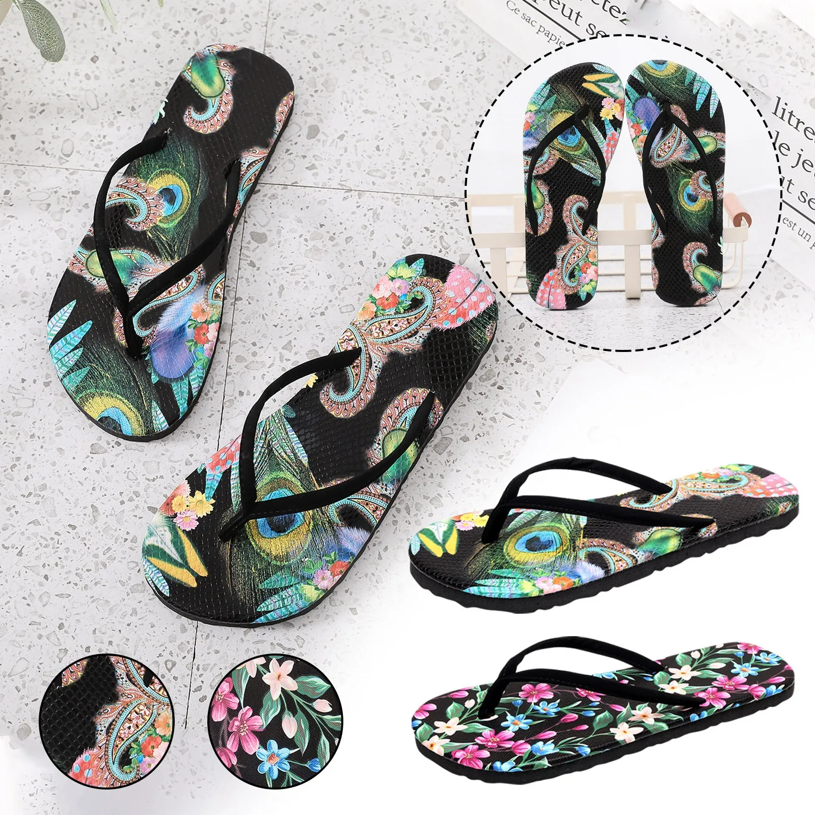 

Шлепанцы женские с принтом, пляжные сандалии на плоской подошве, Нескользящие, Повседневные тапочки в горошек, сланцы для дома, 2022