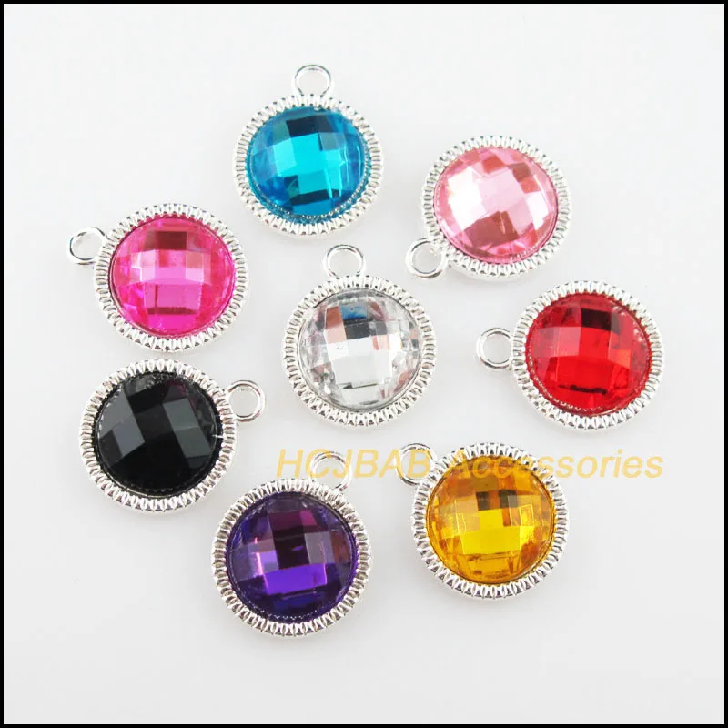 

16Pcs Silver Plated Round Flower Mixed Acrylic Charms Pendants 12.5x15mm