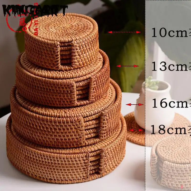 

Rattan Placemat Set Wood Style Coaster Rattan Coaster Pot Pad Insulation Pad Storage Tea Set Accessories Home Table Coaster K14