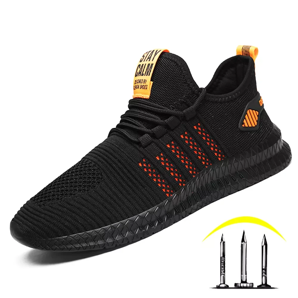 

Sneakers Lightweight Sports Running Shoes Men Safety Work Shoes Breathable Male Footwear Lace Up Walking Sneakers