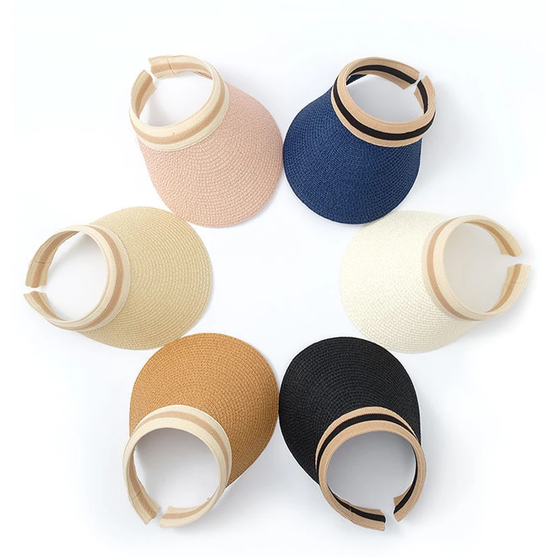 

Summer Woman Sun Hats Female Outdoor Visor Caps Hand Made Straw Cap Casual Shade Hat Empty Top Hat Fishing Vacation Beach Caps