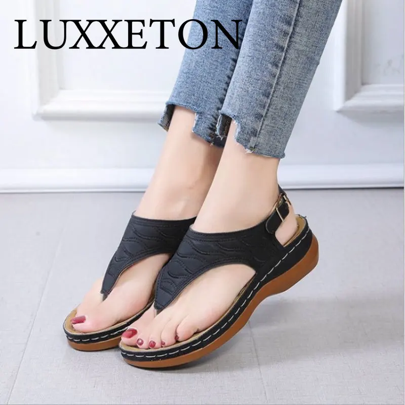 Sandals Wedge  Low Top Solid Color Embroidered FlipFlops Fashion Plus Size Women Shoes     2022 New