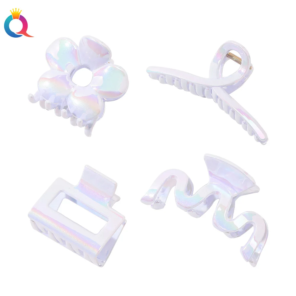 

South Korea Electroplating Grab Simple Hair Claw White Dazzling Color Shark Clip Back Head Pan Hair Wash Hair Grab