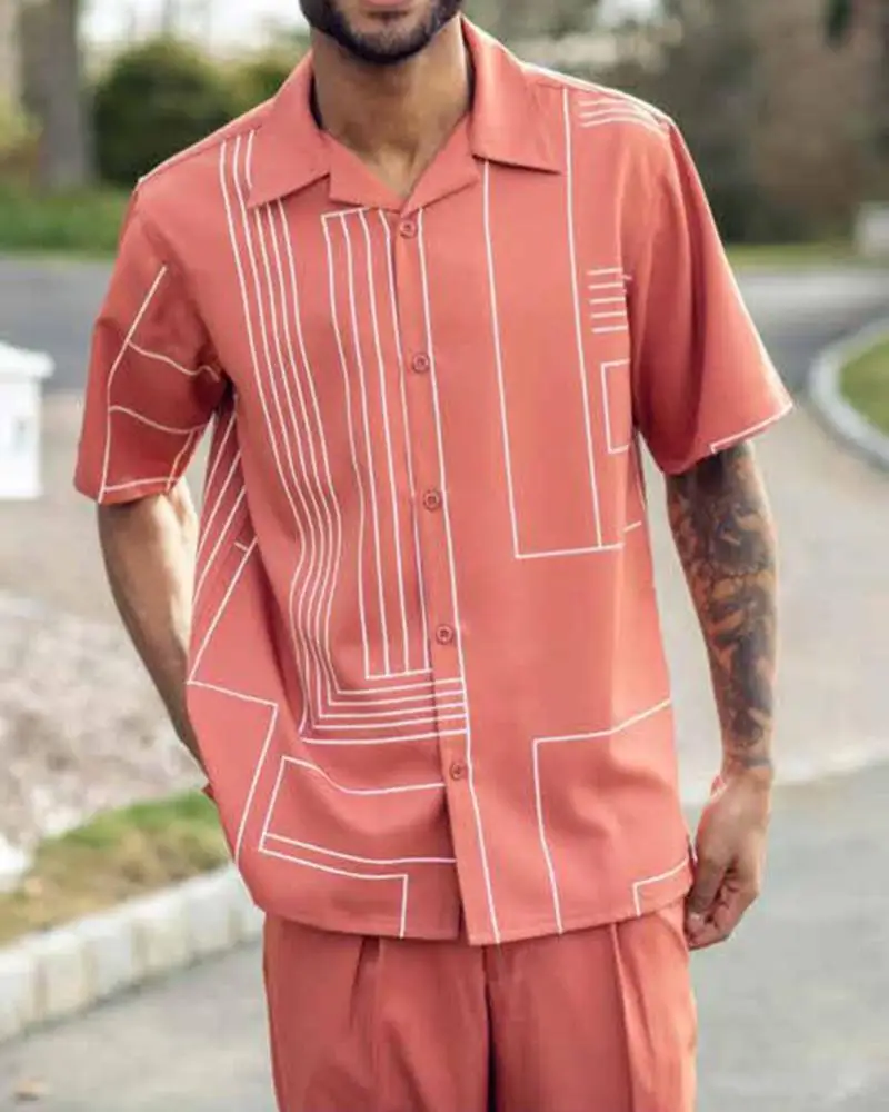 Men's suit 2023 men's short-sleeved shirt+suit pants two-piece street outdoor leisure walking suit summer new men's travel suit