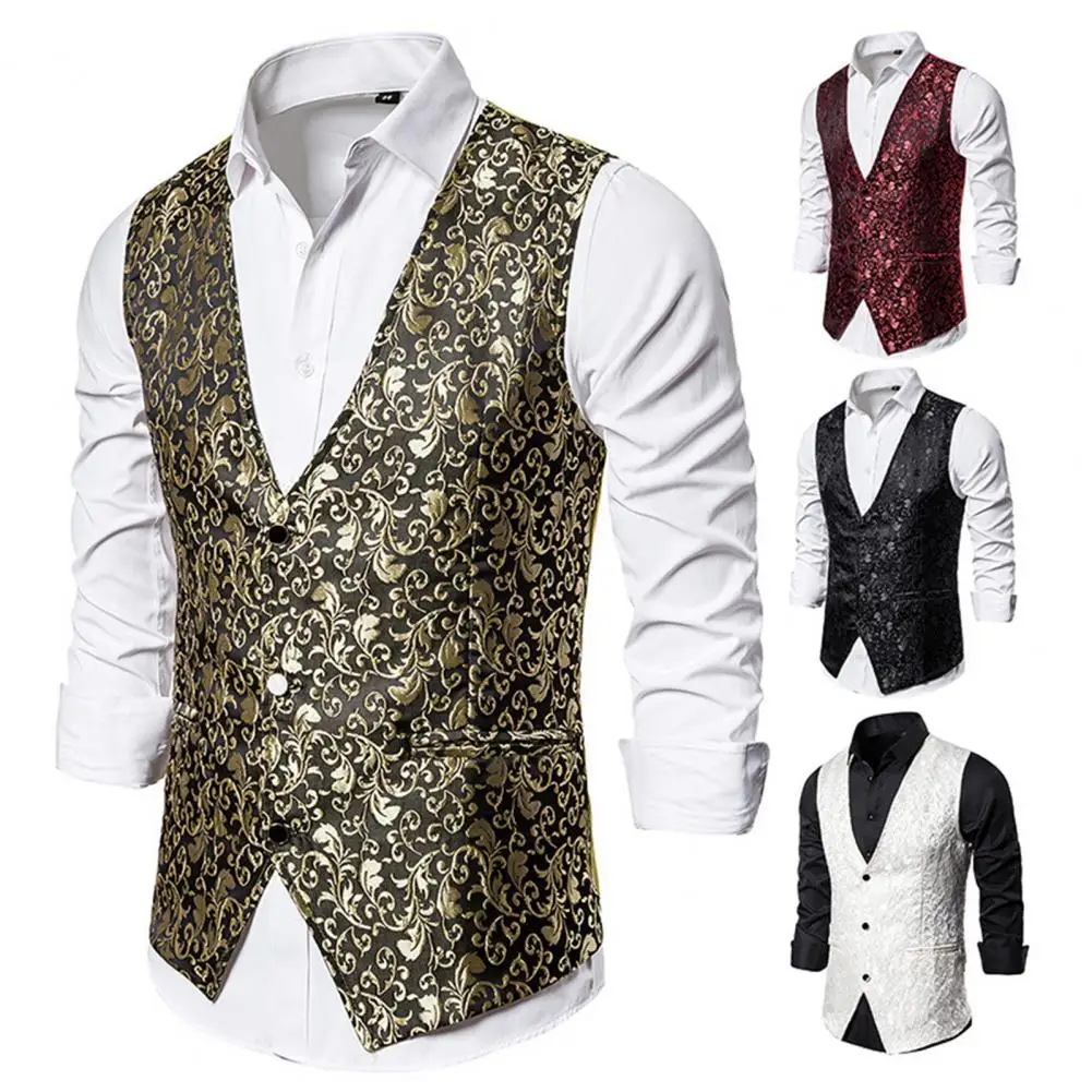 

Men Vest Jacquard Single-breasted Slim V Neck Suit Vest Wedding Vest Men Formal Business Blazer Vests Evening Dress Suits Vests