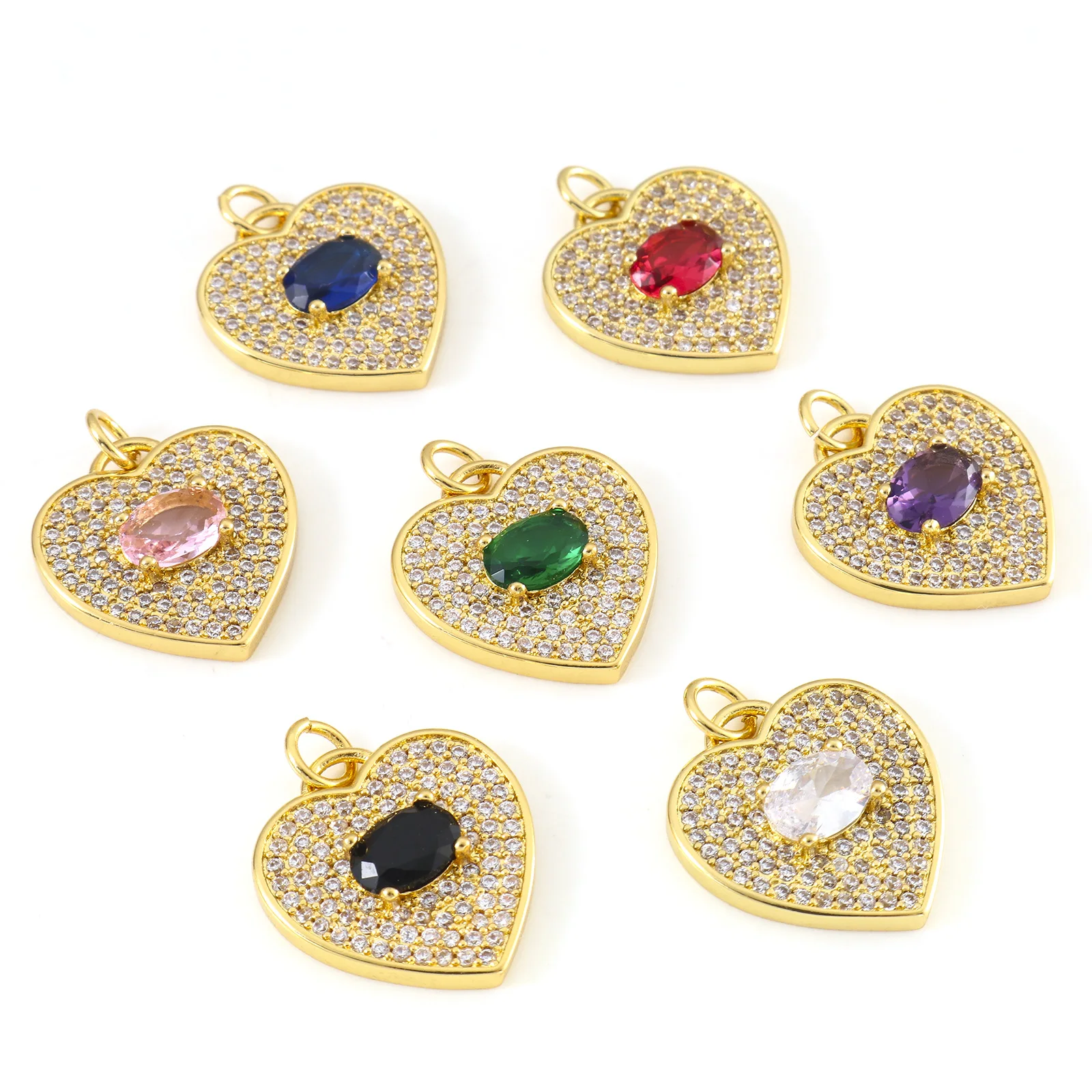 1 шт. медные Подвески в форме сердца золотого цвета, милое сердце, разноцветный кубический цирконий, ожерелье «сделай сам», женская бижутерия, фурнитура 22 мм x 17 мм