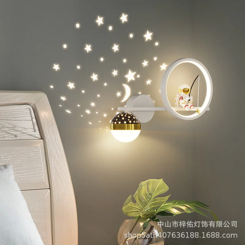 

New Bedroom Bedside Lamp Nordic Modern Wall Lamp Children's Room Star Moon Lamp Astronaut Astronaut Wall Lamp
