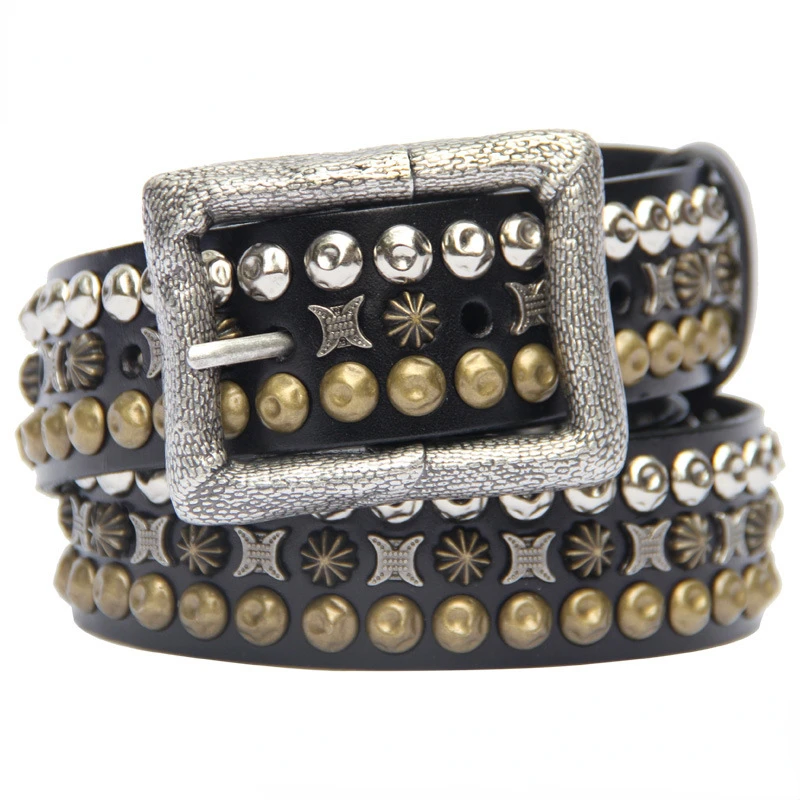 Новый оригинальный дизайн первый слой воловьей кожи ремень с заклепками