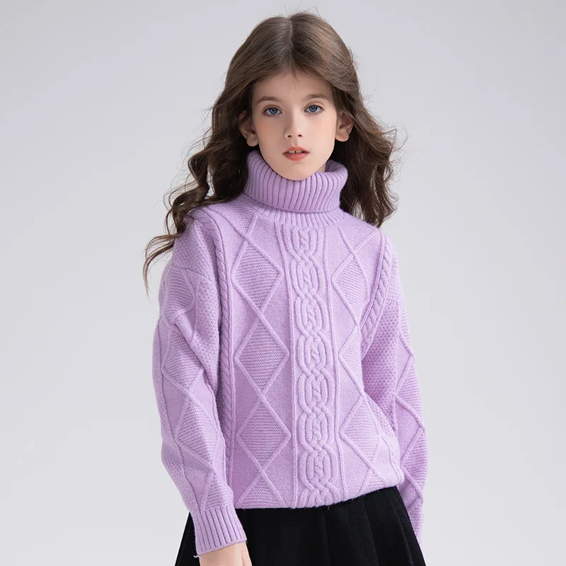 

Вязаные топы для девочек, осенне-зимние теплые повседневные водолазки, пуловеры, свитер для детей, школьная одежда для подростков 10, 12, 13 лет