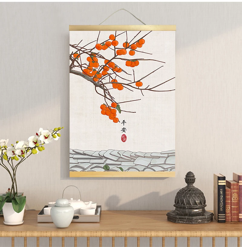 Настенная роспись на заказ в китайском стиле с зелеными растениями |