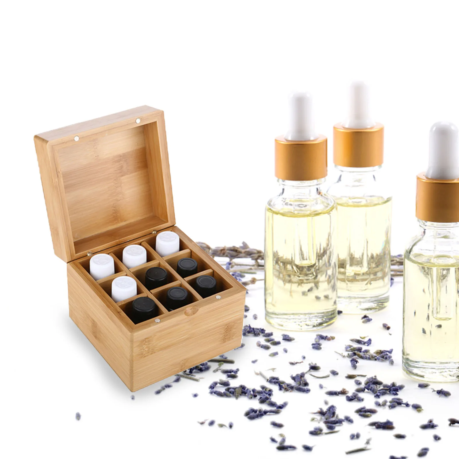 

Bamboo Essential Oil Storae Box Essential Oil Display Organizer 9 Compartment Storage Box For Travel Carrying And Home Storage
