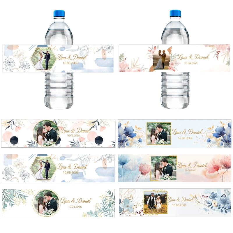 

30pcs Custom Water Bottle Labels with Photo Wedding Engagement Birthday Stickers Decor Personalized Self-adhesive Stickers