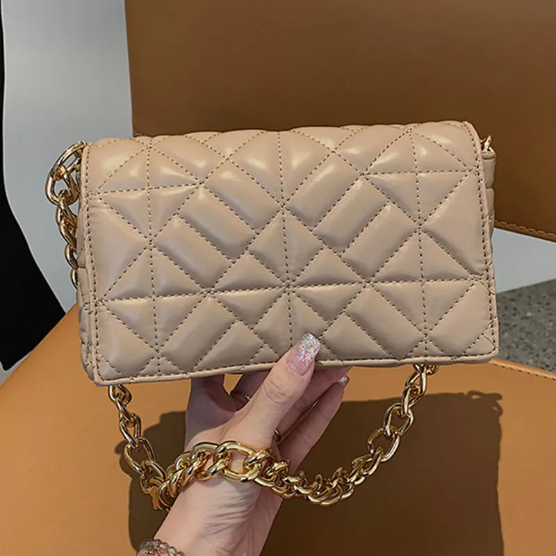 

Solid Metal Chain PU Leather Shoulder Square Bags for Women 2022 Women's Designer Small Flap Handbag Trend Female Armpit Bag