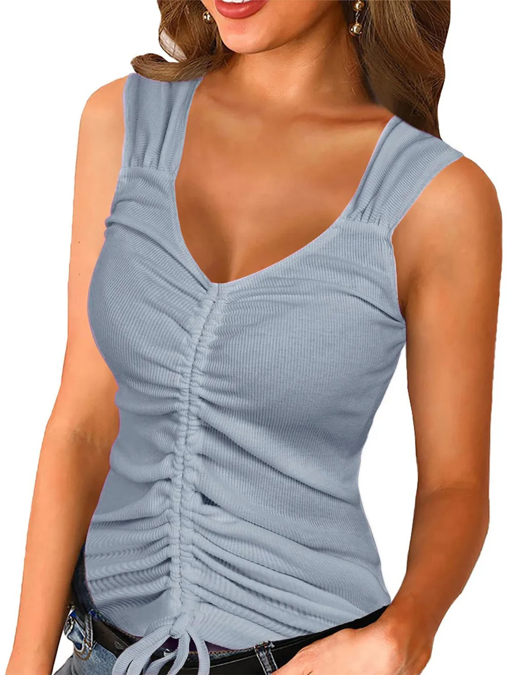 

SNAKE YX 2022 Summer Fashion New Women's Thread Drawstring Slim Fit Tank Top T-Shirt