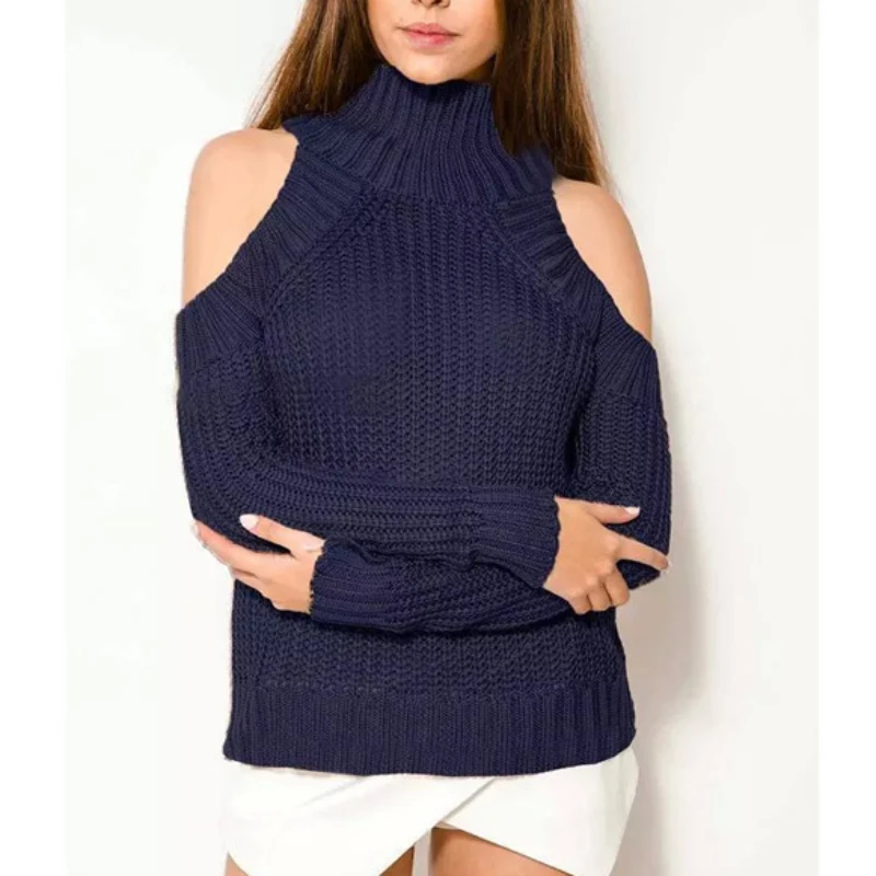

Off Shoulder Sweater Women 2023 V-neck Knitted Navy Pullovers Spring Warm Warm Jacquard Jumpers White Y2k E-girl Jumper Work