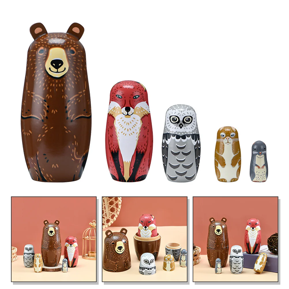 

Matryoshka Painted Nesting Dolls Russian Stacking Animals Patterns Ornament Craft Wooden Stackable Toys