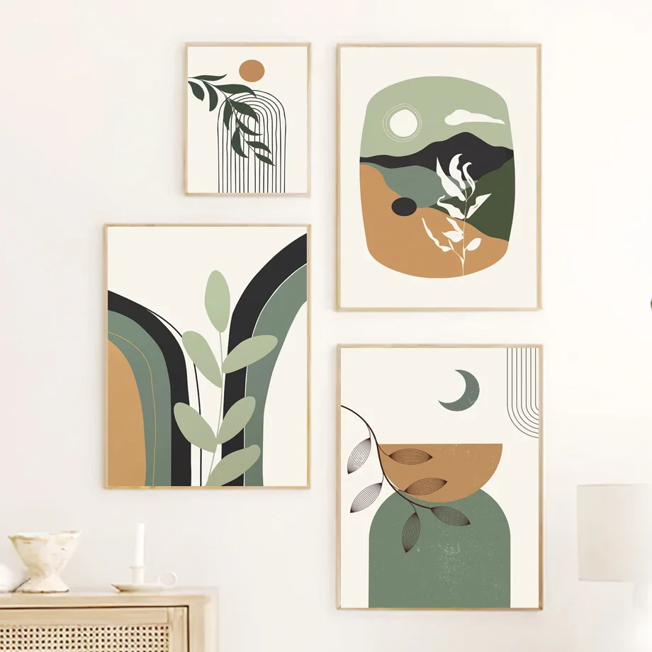 Настенное художественное полотно живопись ветви солнце луна холм абстрактный