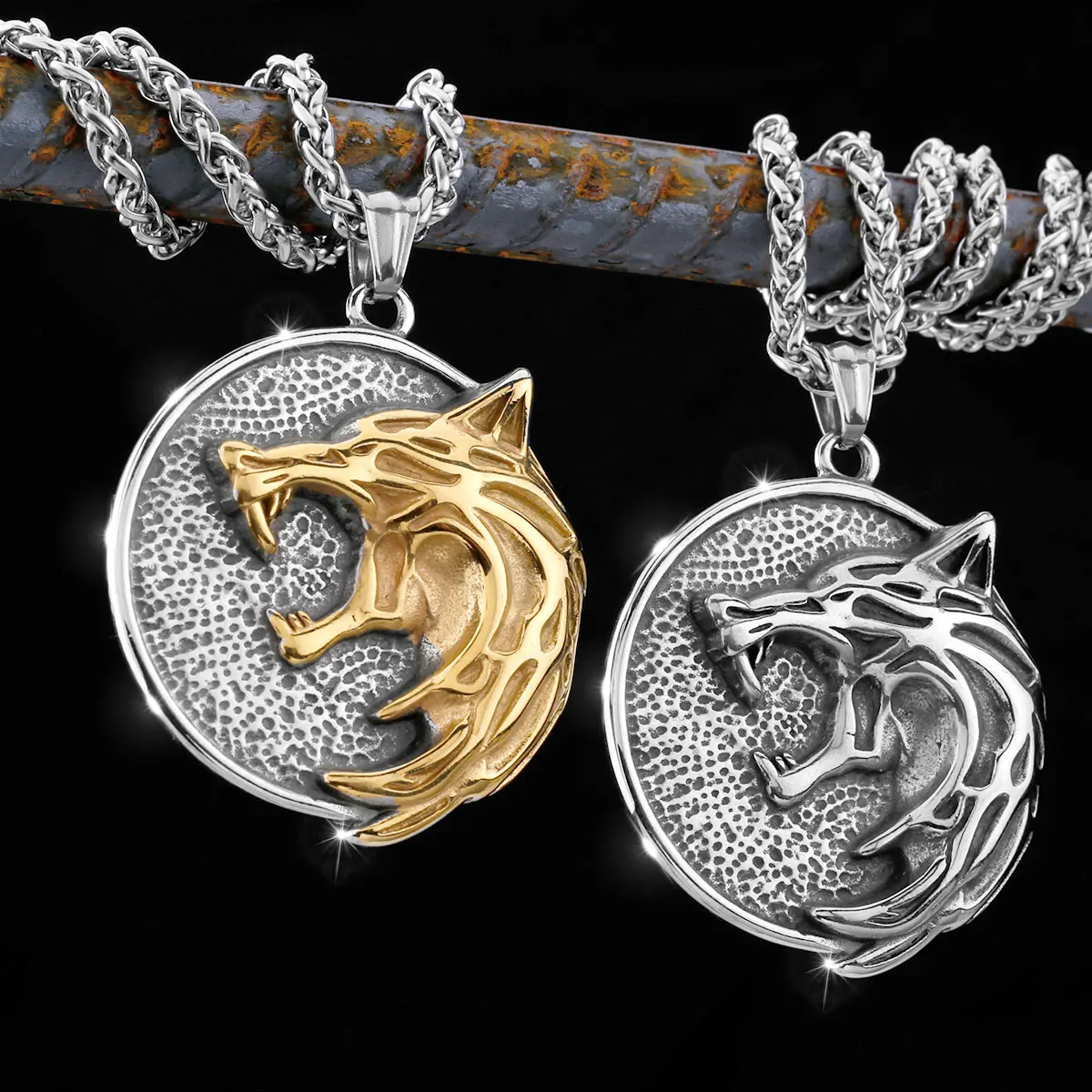 

316L Stainless Steel Vintage Viking Wizard Wolf Head Necklace Men Wild Hunt Pendant Viking Wolf Jewelry Holiday Gift Wholesale