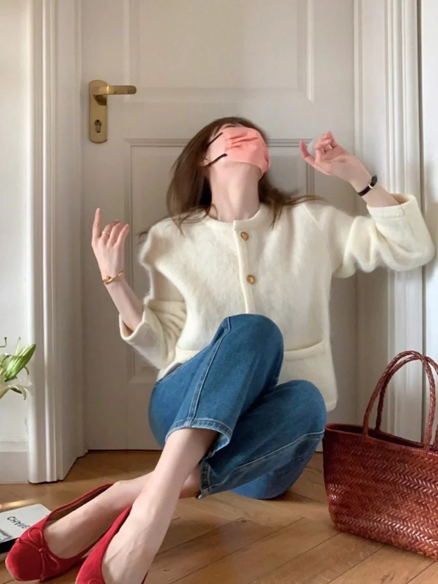 La Chabell Белая изящная короткая верхняя одежда для женщин Осень и зима Новый