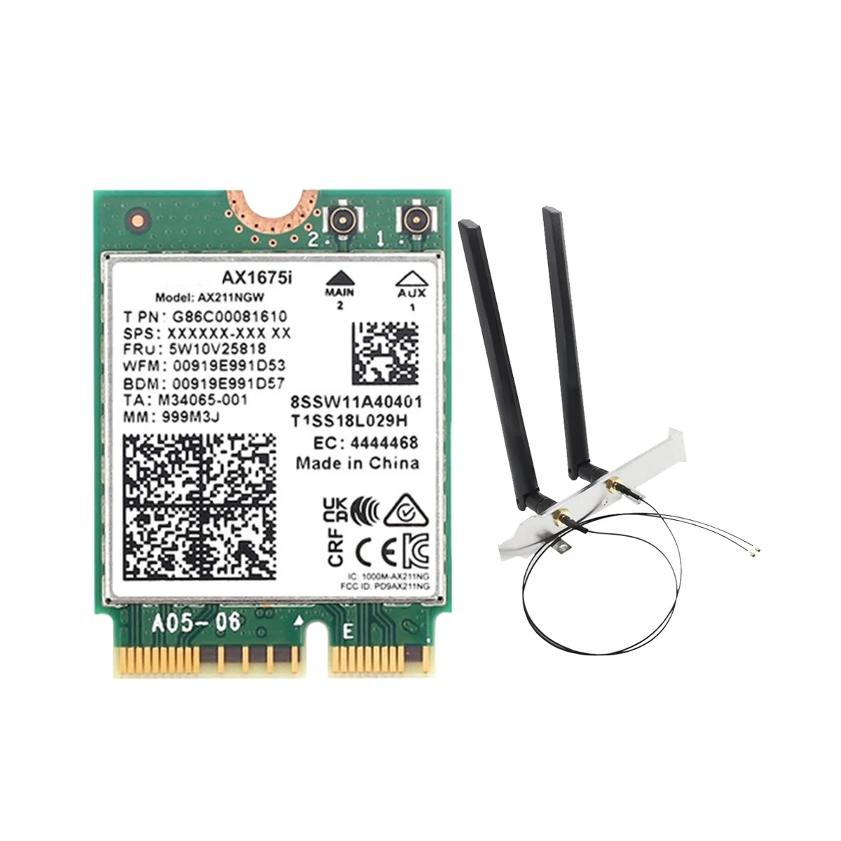 

AX1675I WIFI карта + с антенной 8 дБ WiFi 6E M.2 ключ E CNVio 2 трехдиапазонный 2,4G/5G/6 ГГц беспроводная карта AX211 BT 5,2 для Win 10