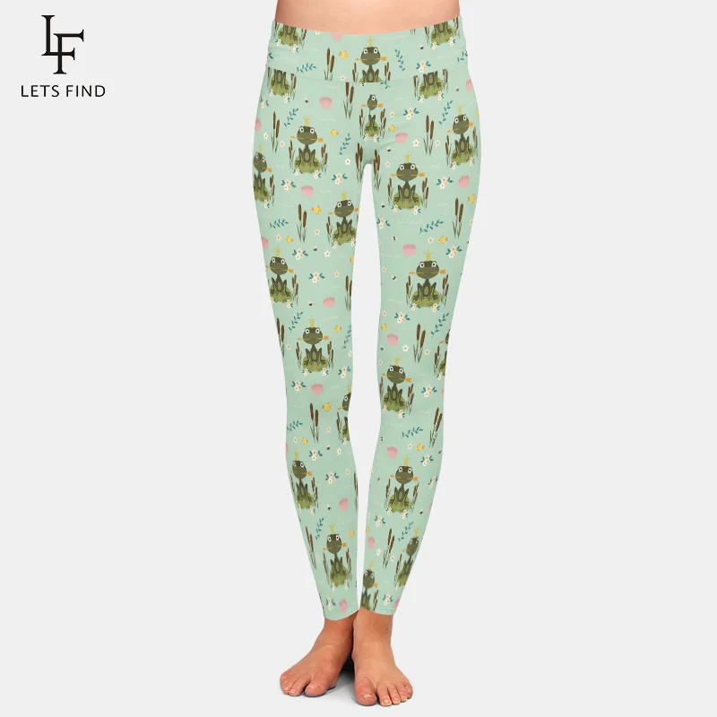LETSFIND New Arrival Cartoon Frog Print High Waist Women Legging High Elastic Milk Silk Fashion  Casual Leggings