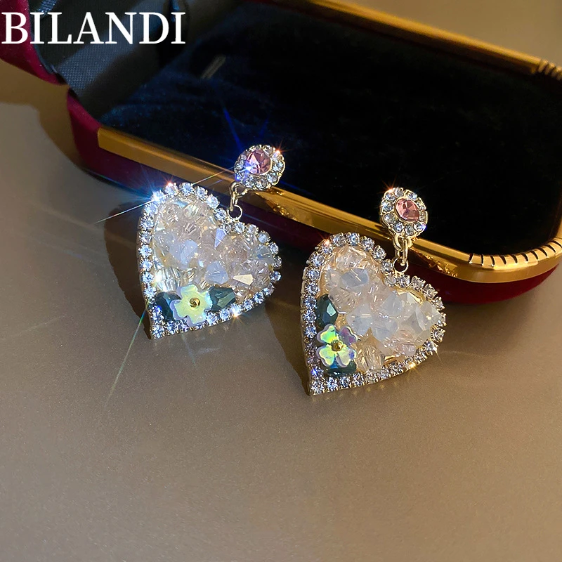 

Fashion Jewelry S925 needle Big Heart Earrings 2022 New Trend High Quality Glass Luxury Crystal Dangle Earrings For Women Gift
