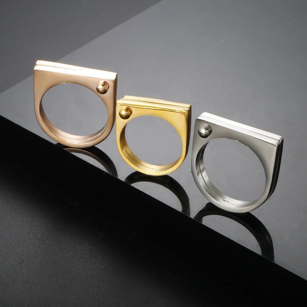 

Simple Screw Flat Shackle Ring Punk Rock for Women Stainless Steel Gold Color Square Finger Rings Waterproof Wholesale Jewelry