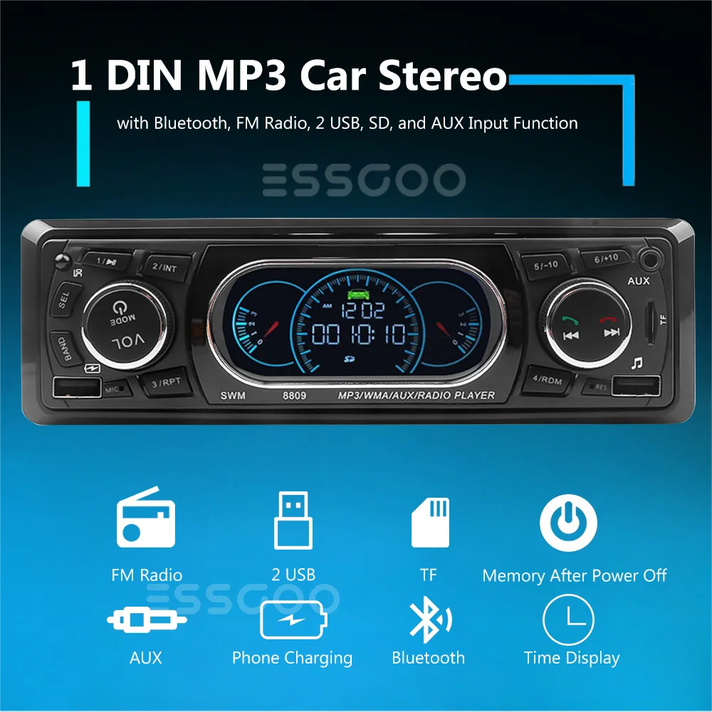 Фото Автомагнитола ESSGOO 1 Din, MP3-плеер в машину, автомагнитола с Bluetooth, FM, автомобильный мультимедийный, TF, AUX, автомобильное аудио, стерео для автомоб... №2