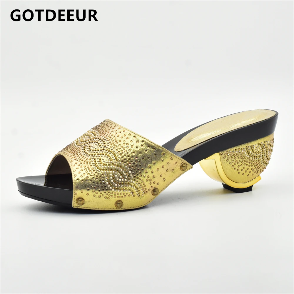 

Gold Color Women African Wedding Shoes High Quality Elegant Italian Women Shoes with Stone High Heels Women Pumps for Parties